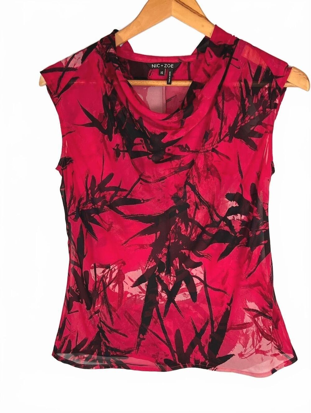 NIC + ZOE Pink Black Abstract Mesh Cowl Neck Tank Top Sz XS Artsy Indie Sleaze